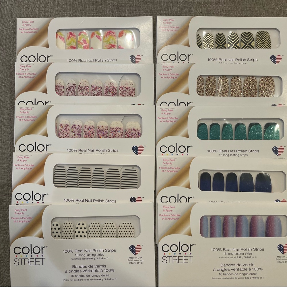 Color Street nail polish, 10 exclusive GLITTER/DESIGN colors, Brand new, sealed